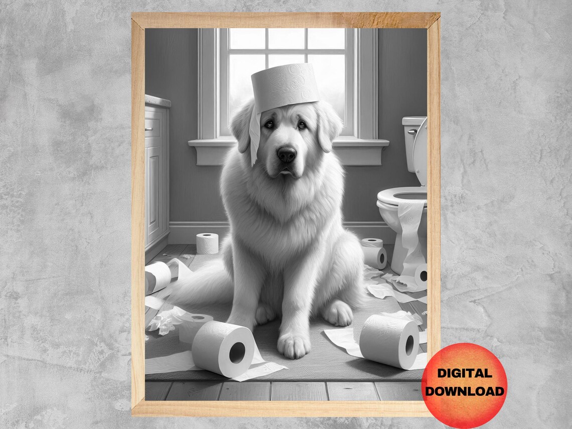 Great Pyrenees Bathroom Humor Dog Poster