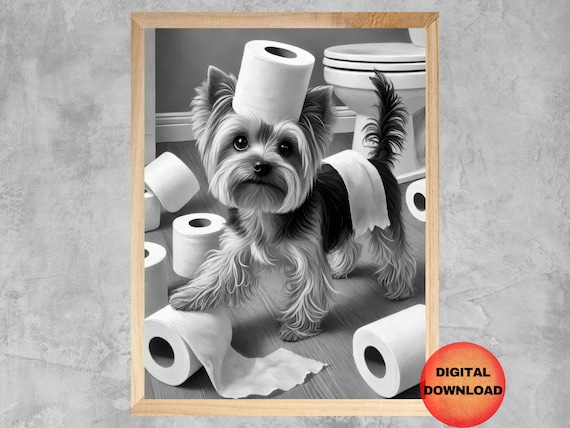 Yorkshire Terrier Bathroom Wall Art Funny Yorkie Toilet Paper Kids Dog Decor Lover Gift