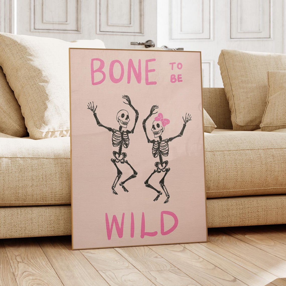 Playful Skeleton Print Dopamine Halloween Wall Art