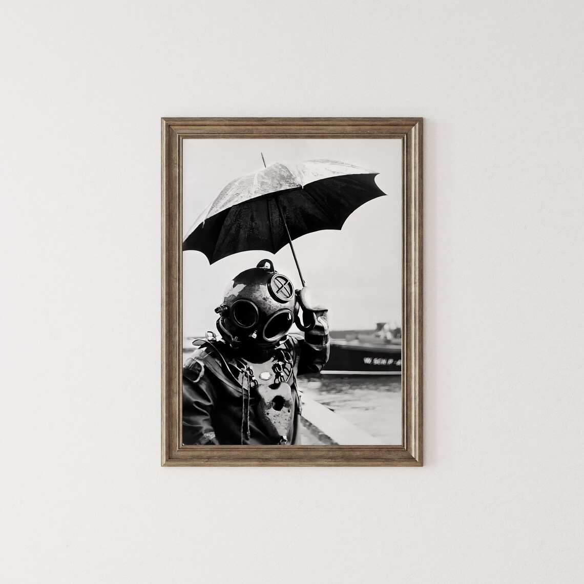 Deep Sea Diver Holding Umbrella, Vintage Paris Poster - Image 2
