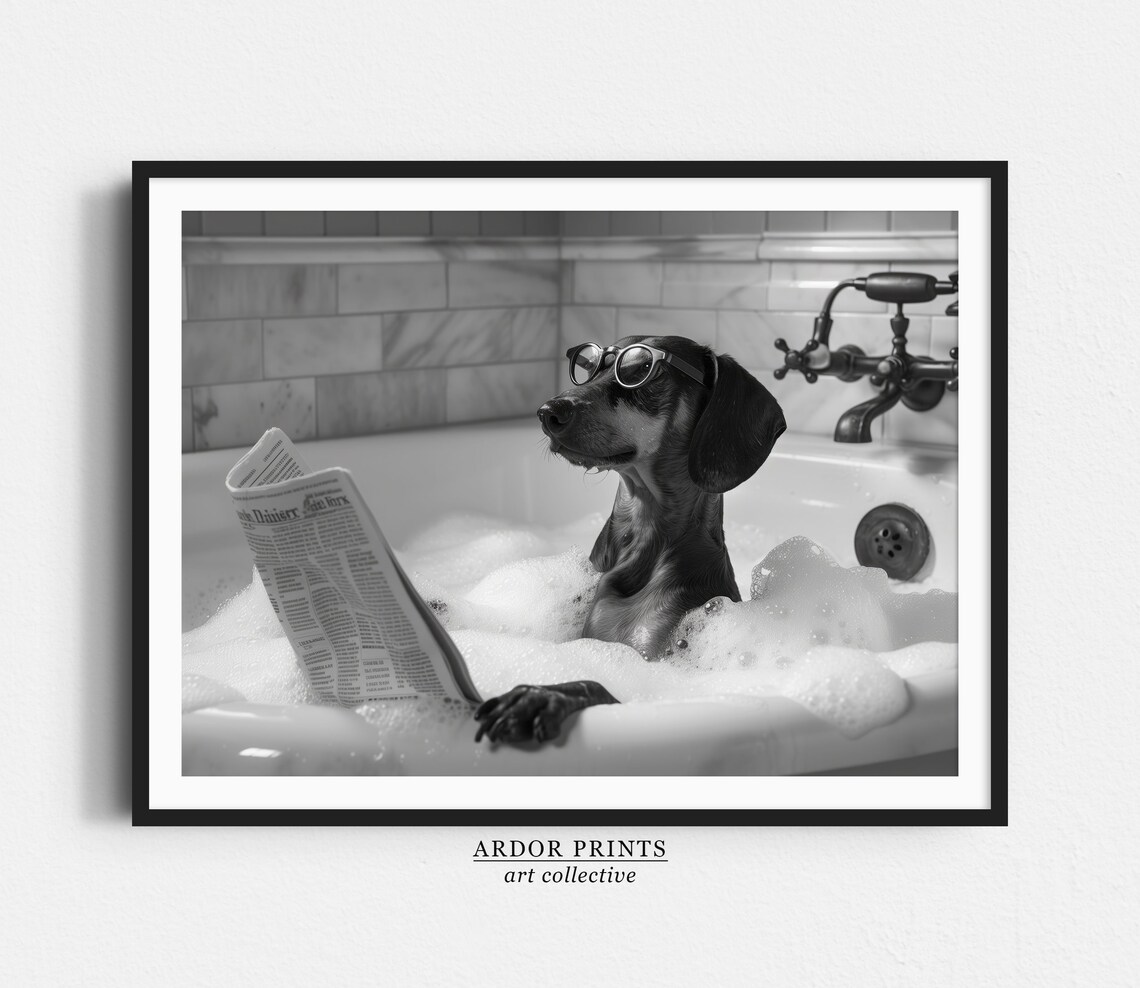 Dachshund In Bathtub Funny Bathroom Art Print