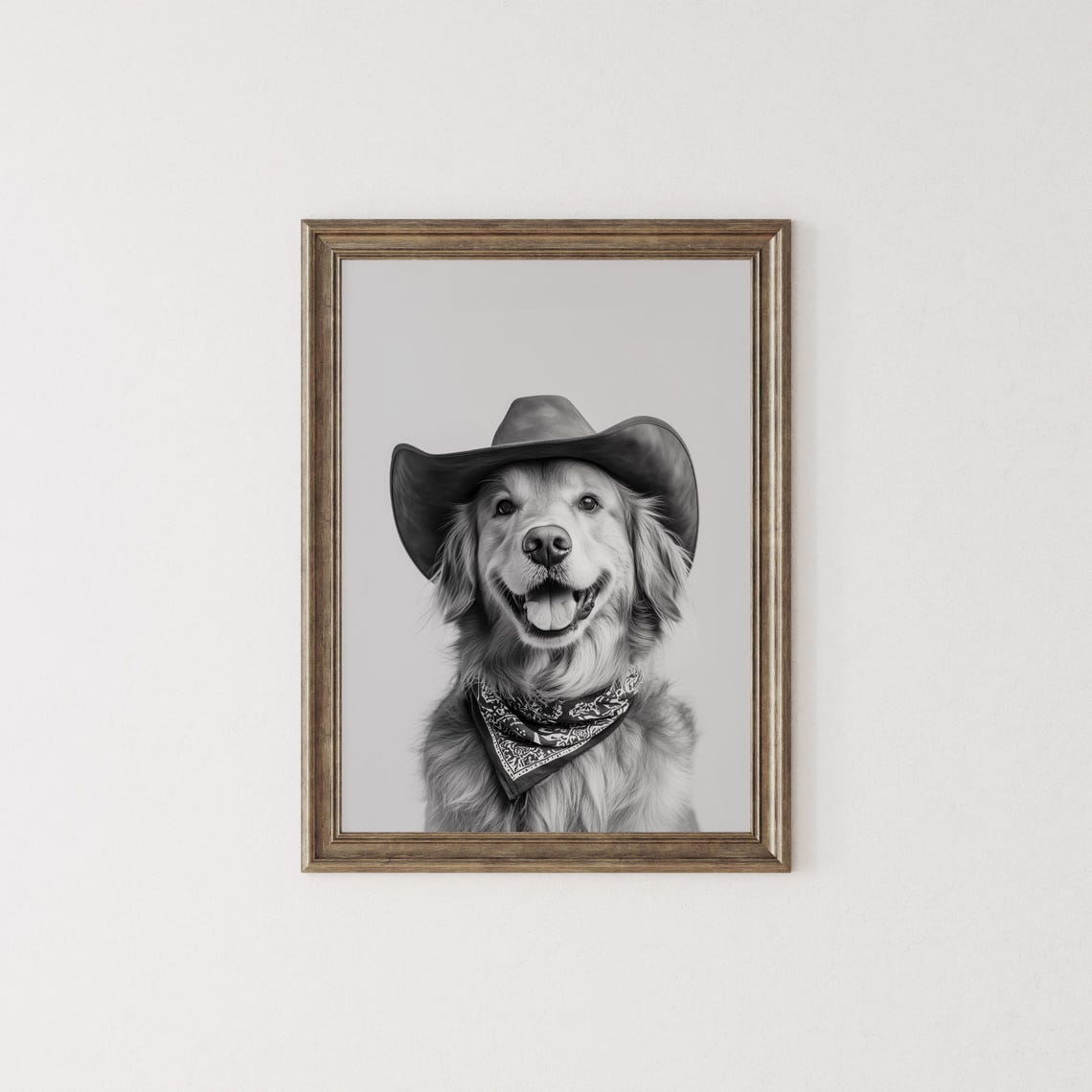 Golden Retriever Cowgirl Hat Print Western Art Black And White Wall Art Dog Gift Western Decor Vintage Dog Poster Trendy Cowboy Decor - Image 2