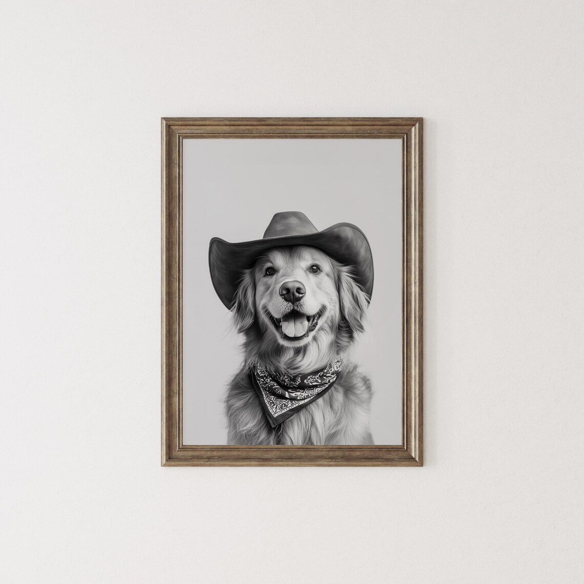 Golden Retriever Wearing Cowboy Hat and Bandana Funny Poster - Image 2