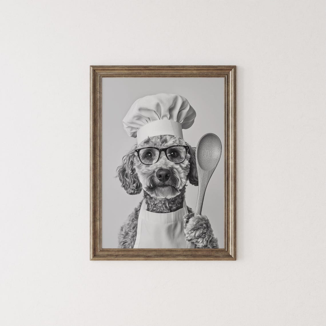 Labradoodle Chef Wearing Glasses Holding Wooden Spoon Kitchen Poster - Image 2