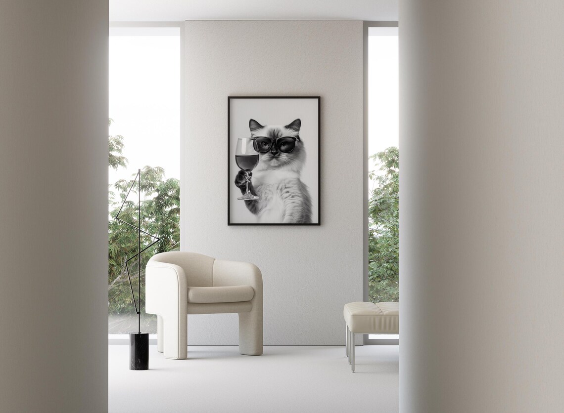 Ragdoll Cat Drinking Wine, Funny Bar Cart Print - Image 3