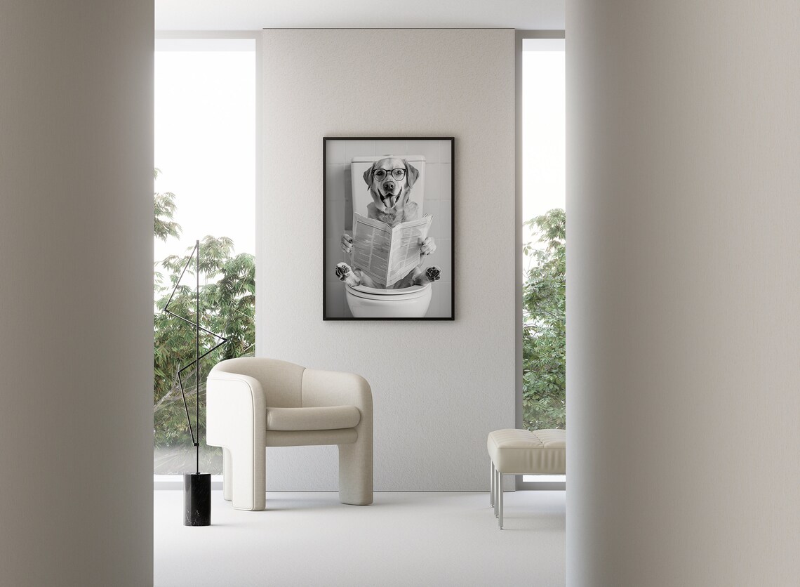Labrador Sitting On Toilet Funny Dog Bathroom Poster - Image 3