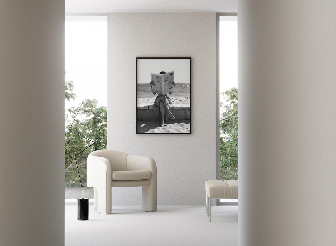 Woman Reading Newspaper At Beach Vintage Feminist Retro Photo Poster - Image 3