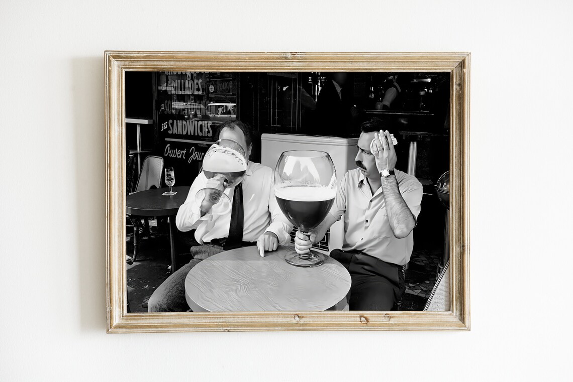Men Drinking Beer From Oversized Glasses, Vintage Poster - Image 2