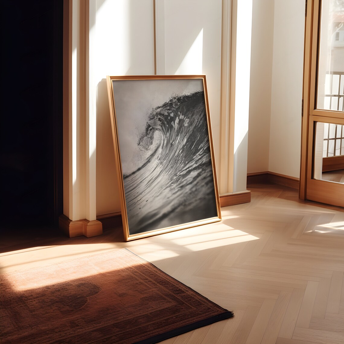 Ocean Waves Black and White Vintage Coastal Poster - Image 3