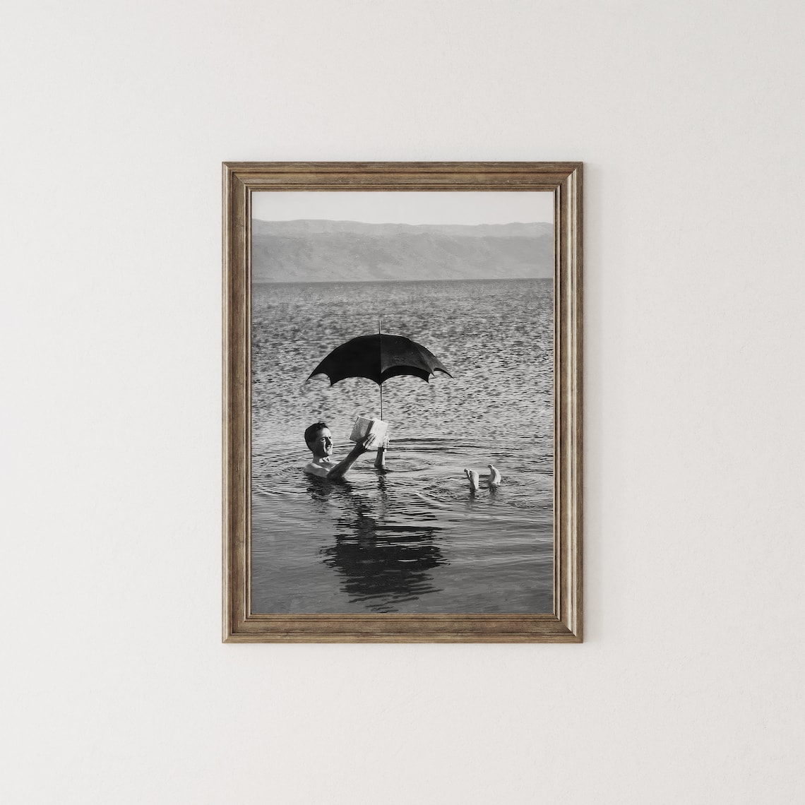 Man Floating In Lake With Book, Vintage Photo Print - Image 2