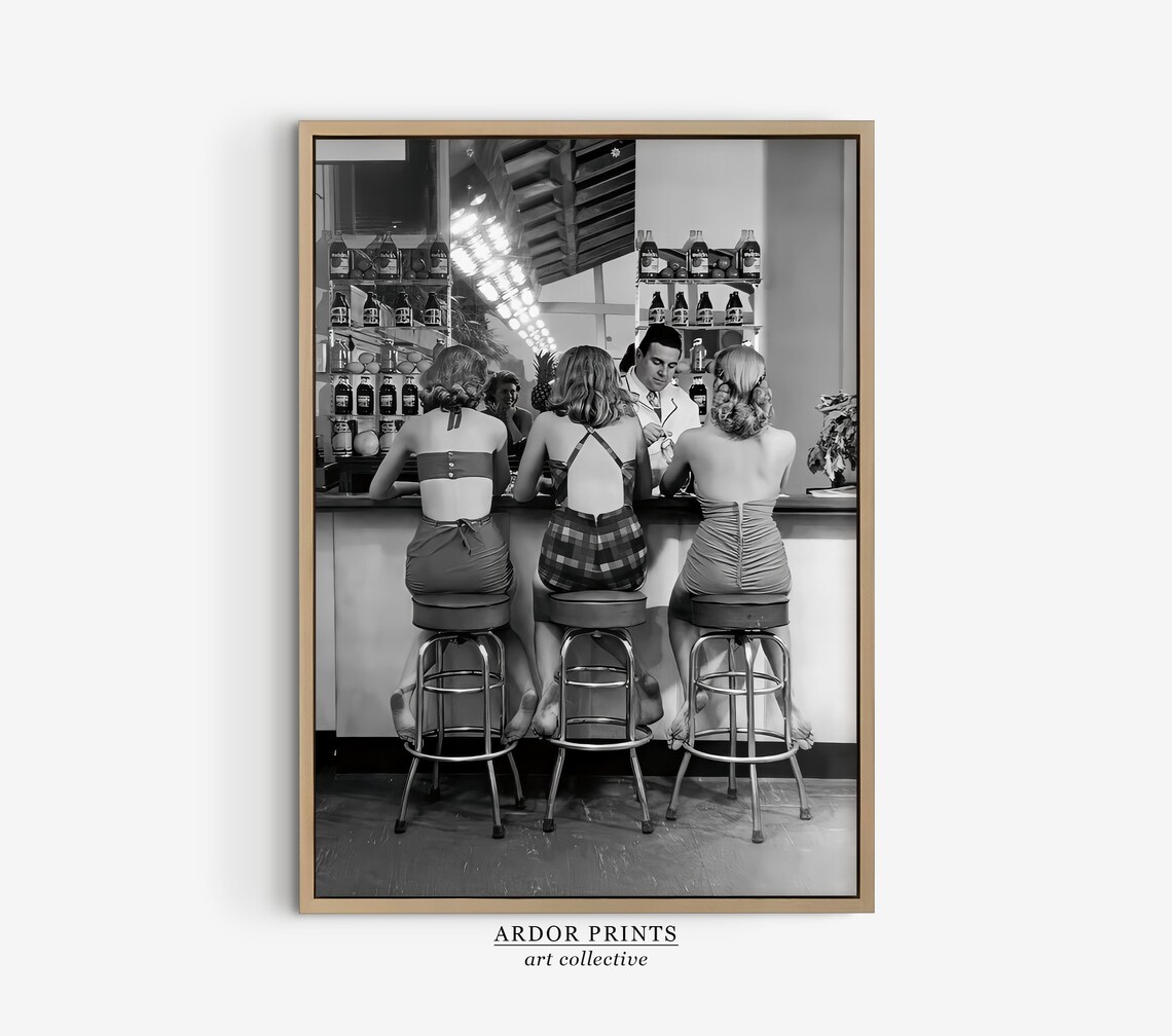 Women Drinking at Bar, Vintage Cocktail Art Print - Image 2