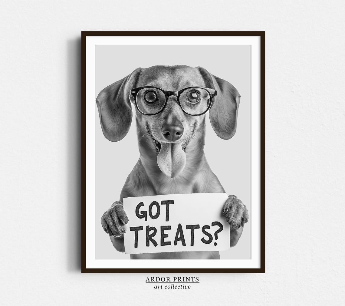 Sweet Dachshund Got Treats Sign With Glasses Funny Dog Wall Art
