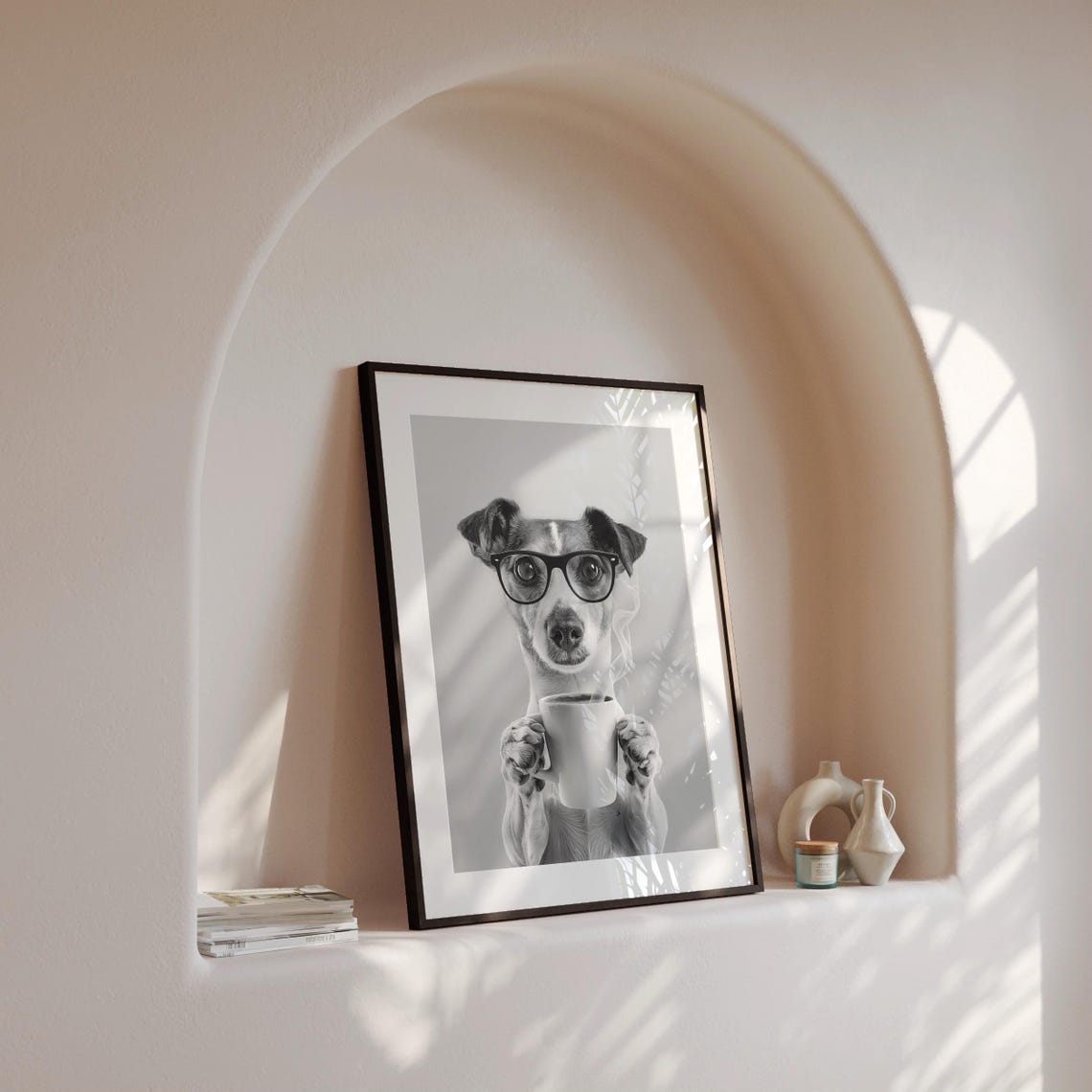 Jack Russell Terrier With Glasses Holding Coffee Mug Funny Dog Poster - Image 4