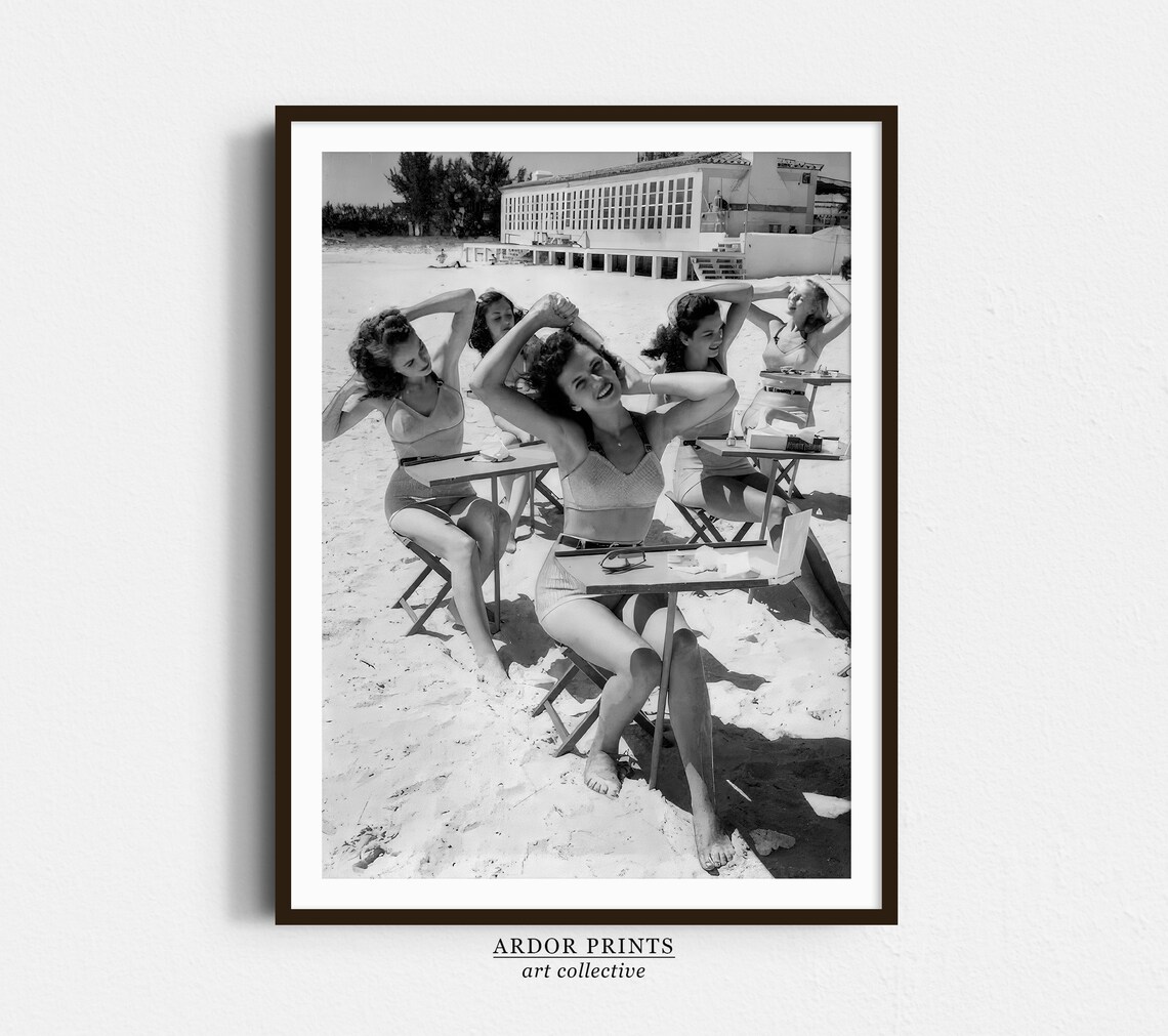 Beauty School at the Beach Women Styling Hair Vintage Swimwear Poster