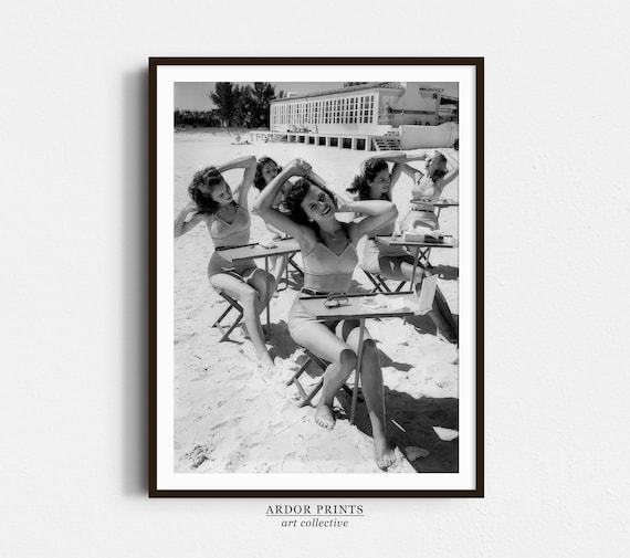 Beauty School at the Beach Women Styling Hair Vintage Swimwear Poster