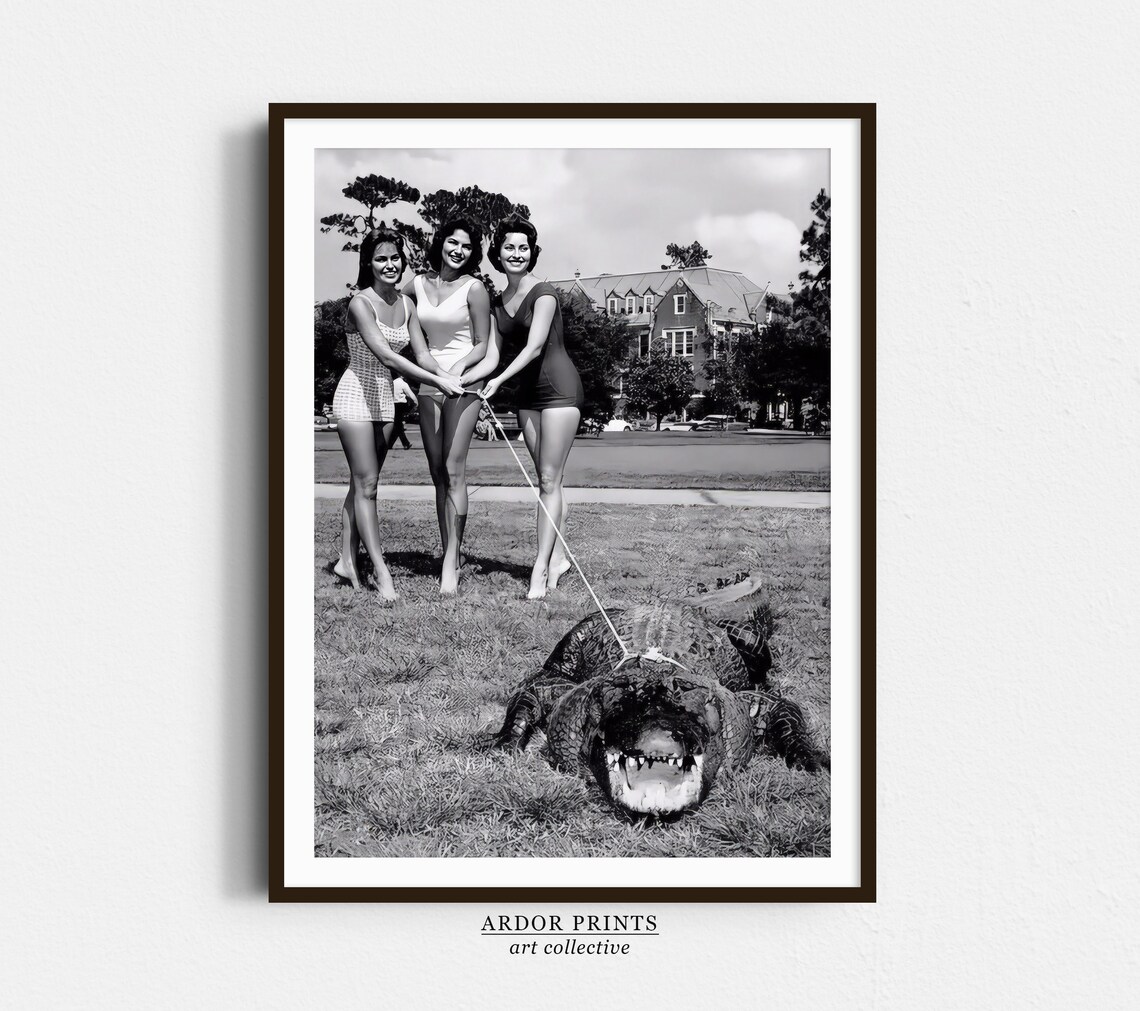 Women Posing With Pet Alligator, Florida Travel Poster