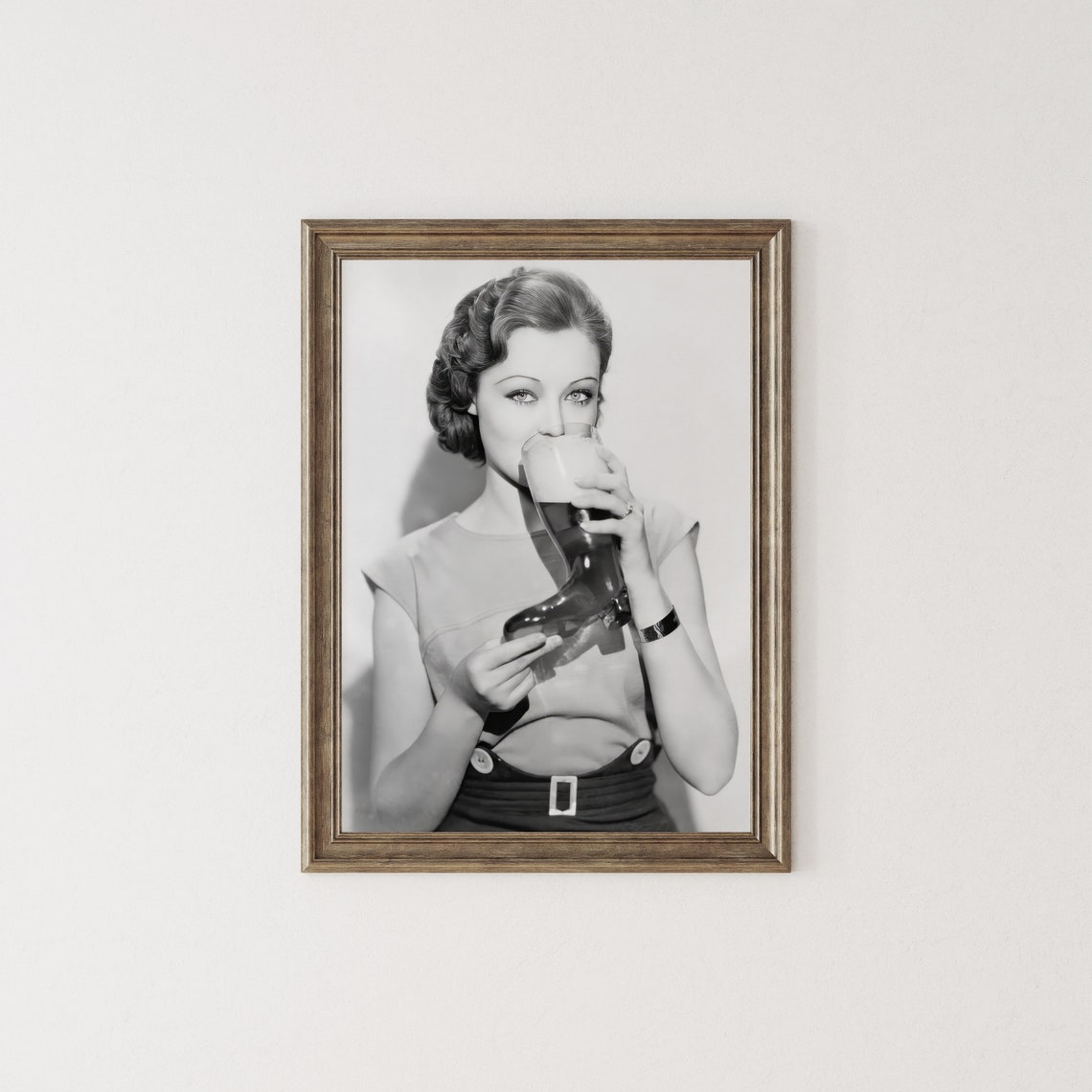 Woman Drinking Beer From a Boot Glass Vintage Oktoberfest Style Poster - Image 2