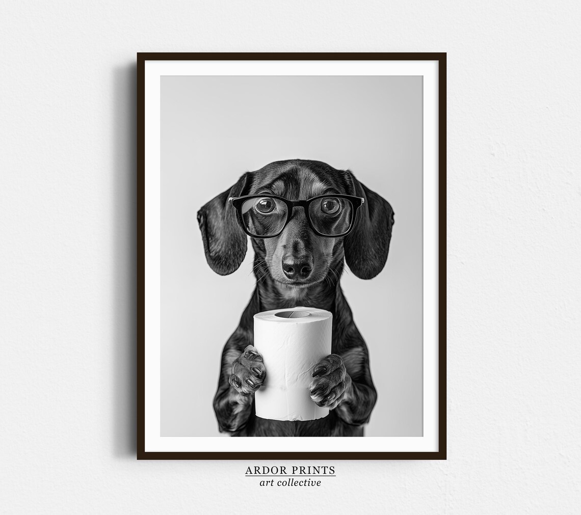 Dachshund Holding Toilet Roll Bathroom Art Print