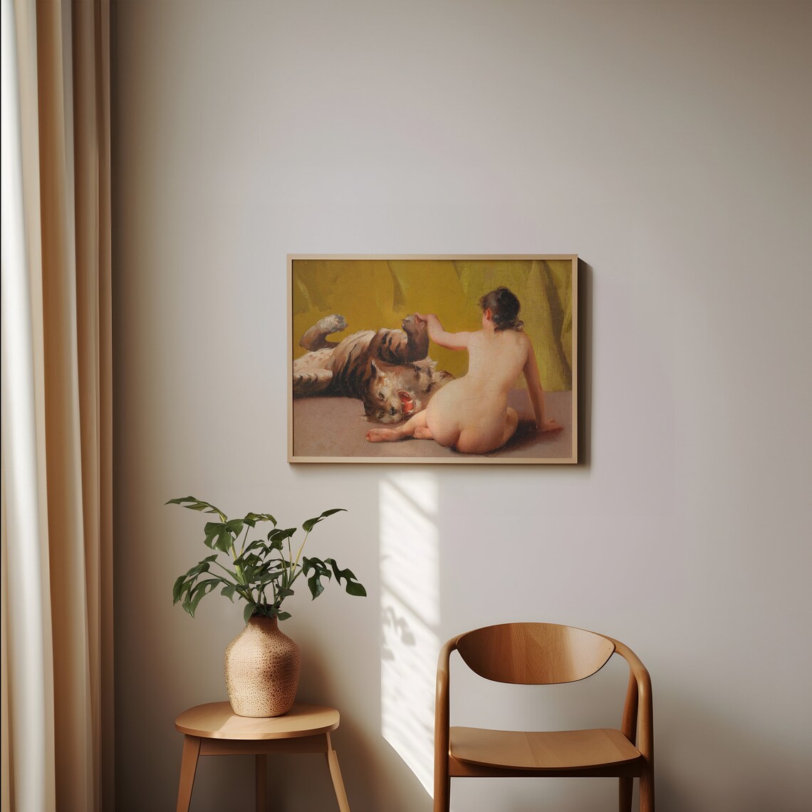 Woman Playing With Tiger Vintage Art Print - Image 4