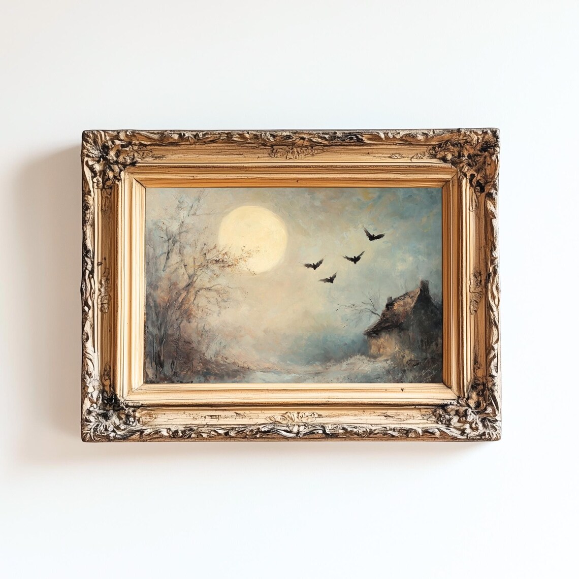 Vintage Halloween Full Moon Poster, Spooky Autumn