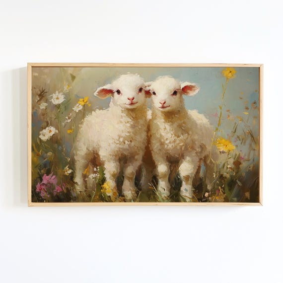 Baby Lambs Meadow Print Spring Nursery Wall Art