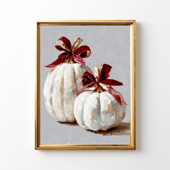 White Pumpkin Fall Art Print Neutral Farmhouse Decor