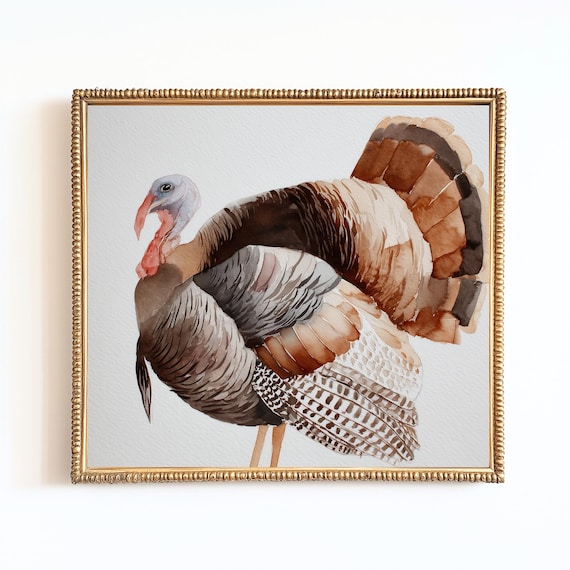 Thanksgiving Decor Unique Watercolor Turkey Art Print Rustic Farmhouse Wall