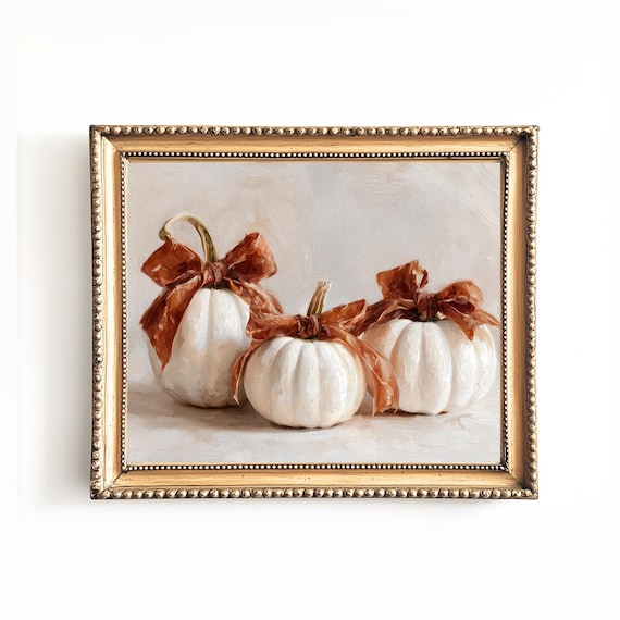 White Pumpkin Fall Art Print, Neutral Farmhouse Decor