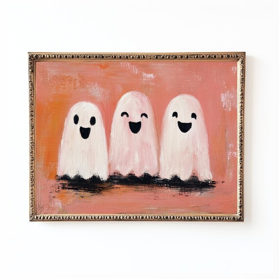 Cute Cheeky Ghosts Halloween Art Print, Fall Decor