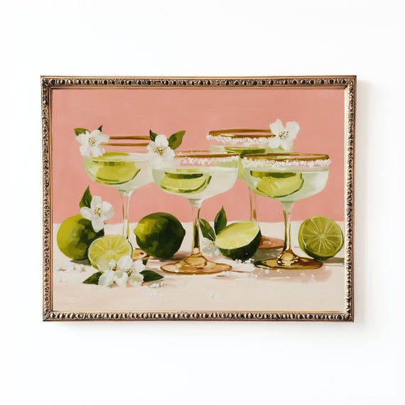 Margarita Cocktail Art Print, Pink Kitchen Bar Cart