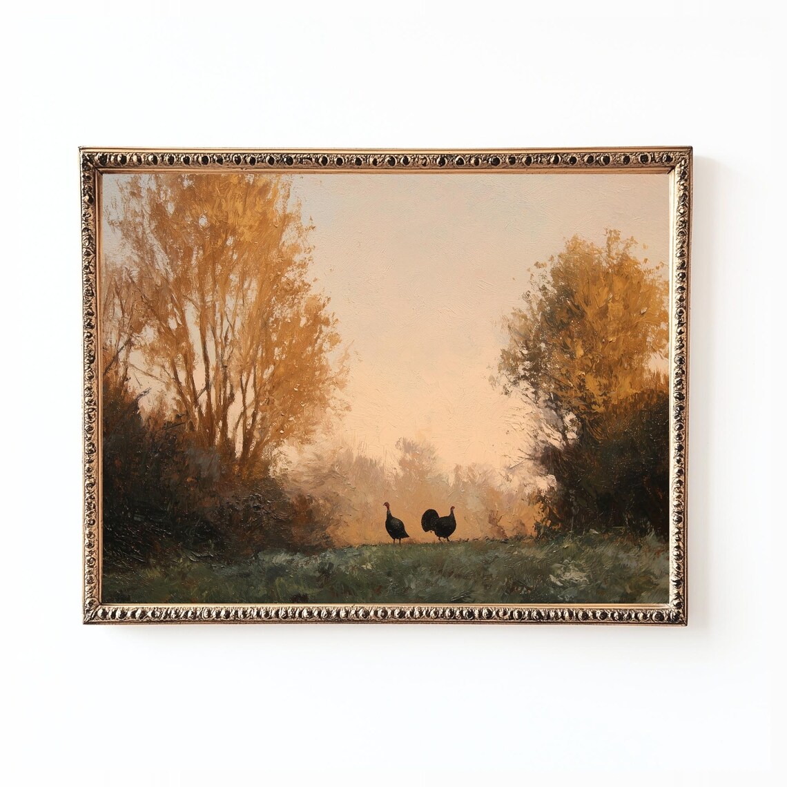 Thanksgiving Turkey Landscape Art Print, Rustic Fall