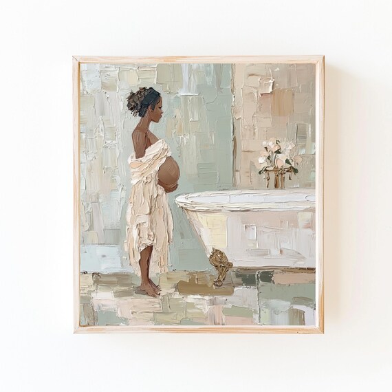 Custom African Maternity Art Print Vintage Bathtub Motherhood Decor