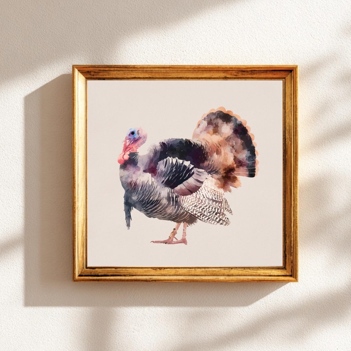 Elegant Watercolor Wild Turkey On Cream Fall Harvest Decor Print