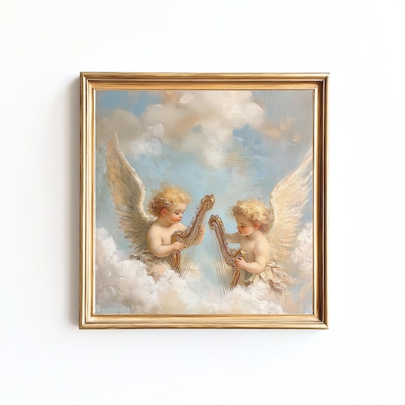 Vintage Cherub Angel Print Rococo Baroque Celestial Wall Art
