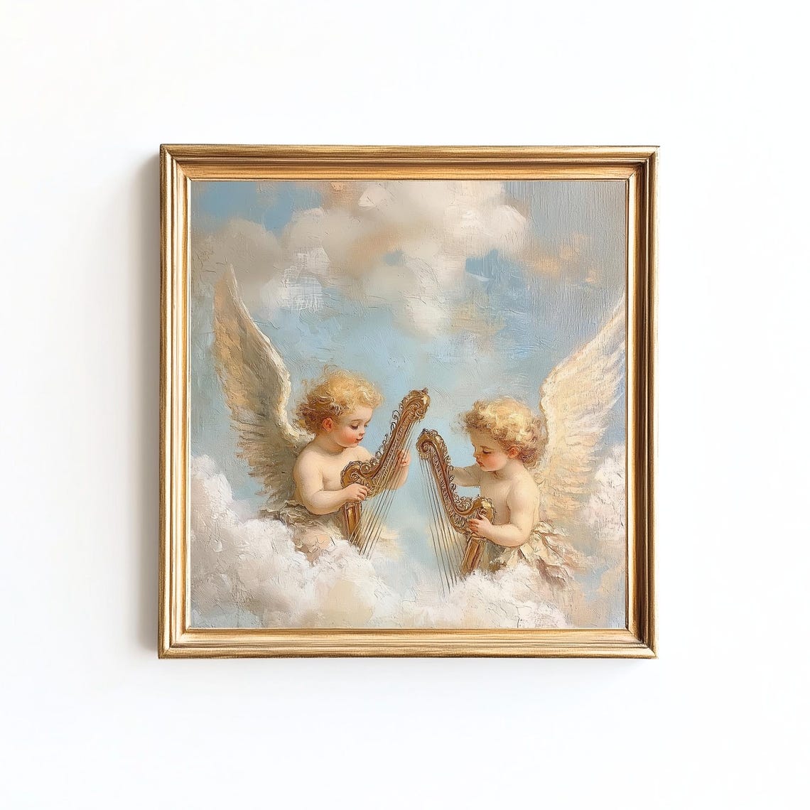 Cherub Angels Playing Harps In Clouds Rococo Baroque Art Poster