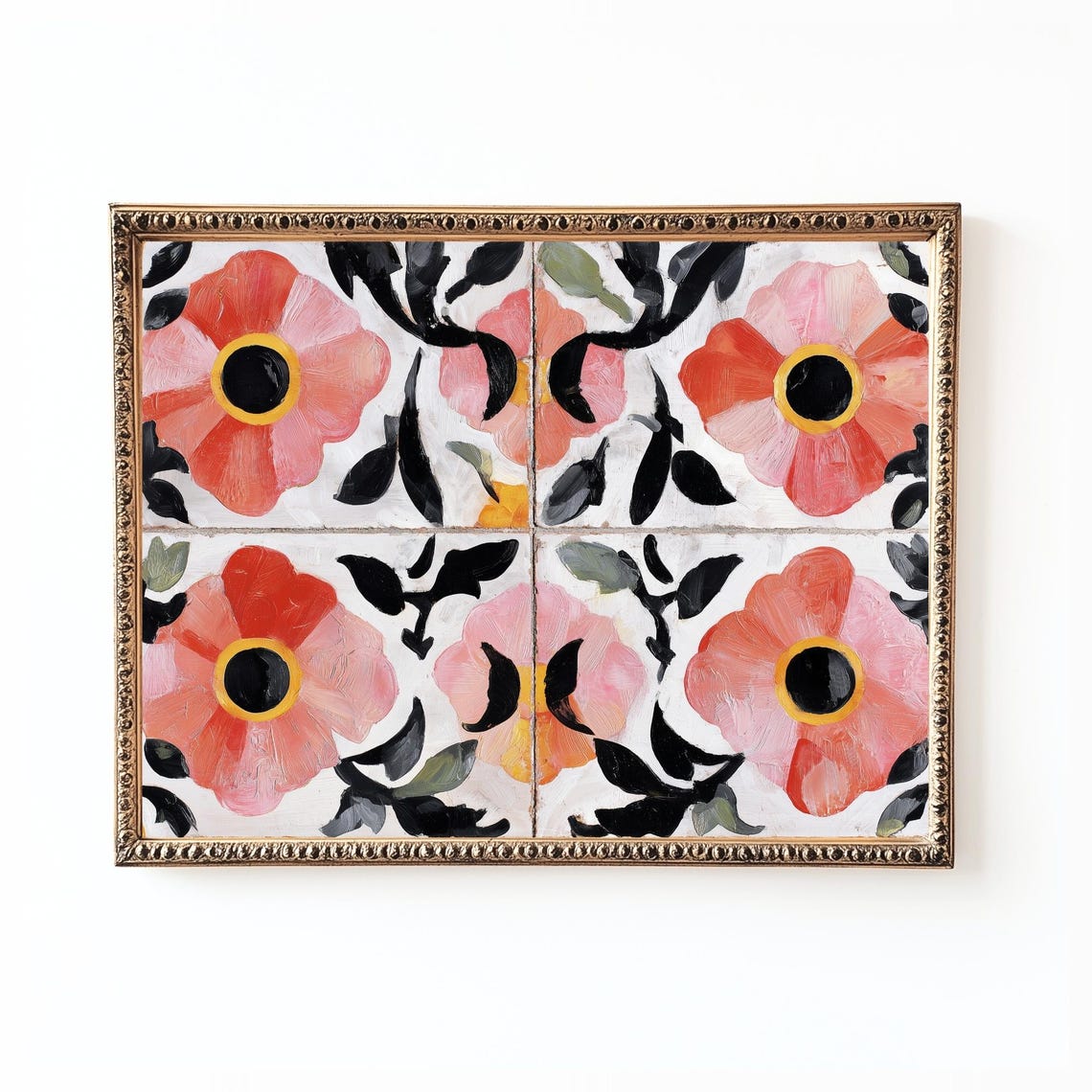 Pink Floral Spanish Talavera Style Tiles Mediterranean Decor Print