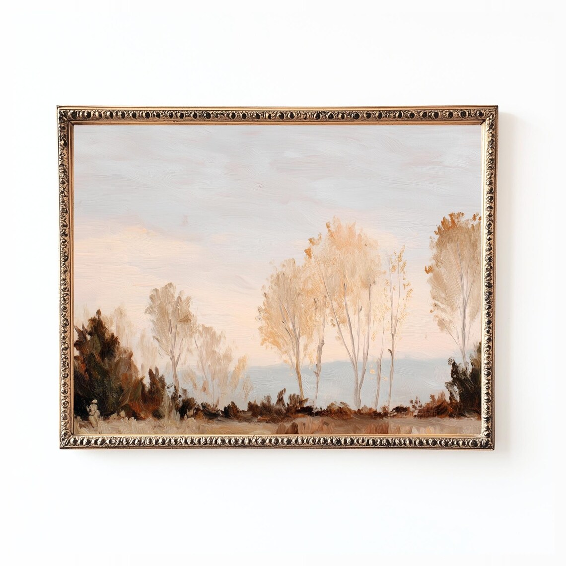 Neutral Autumn Landscape Art Print, Rustic Farmhouse