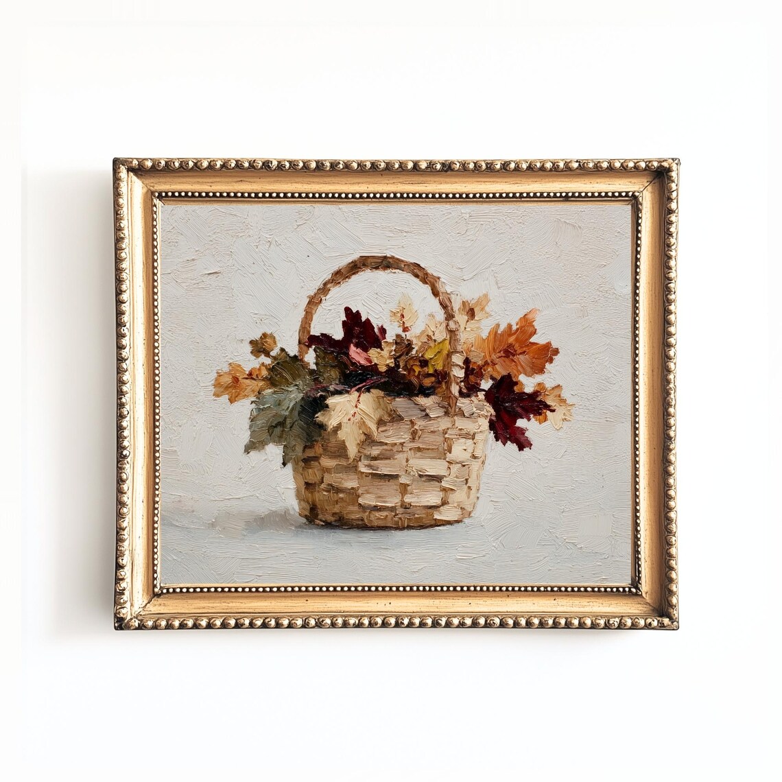 Fall Leaves Basket Still Life Art Print Rustic Thanksgiving Decor