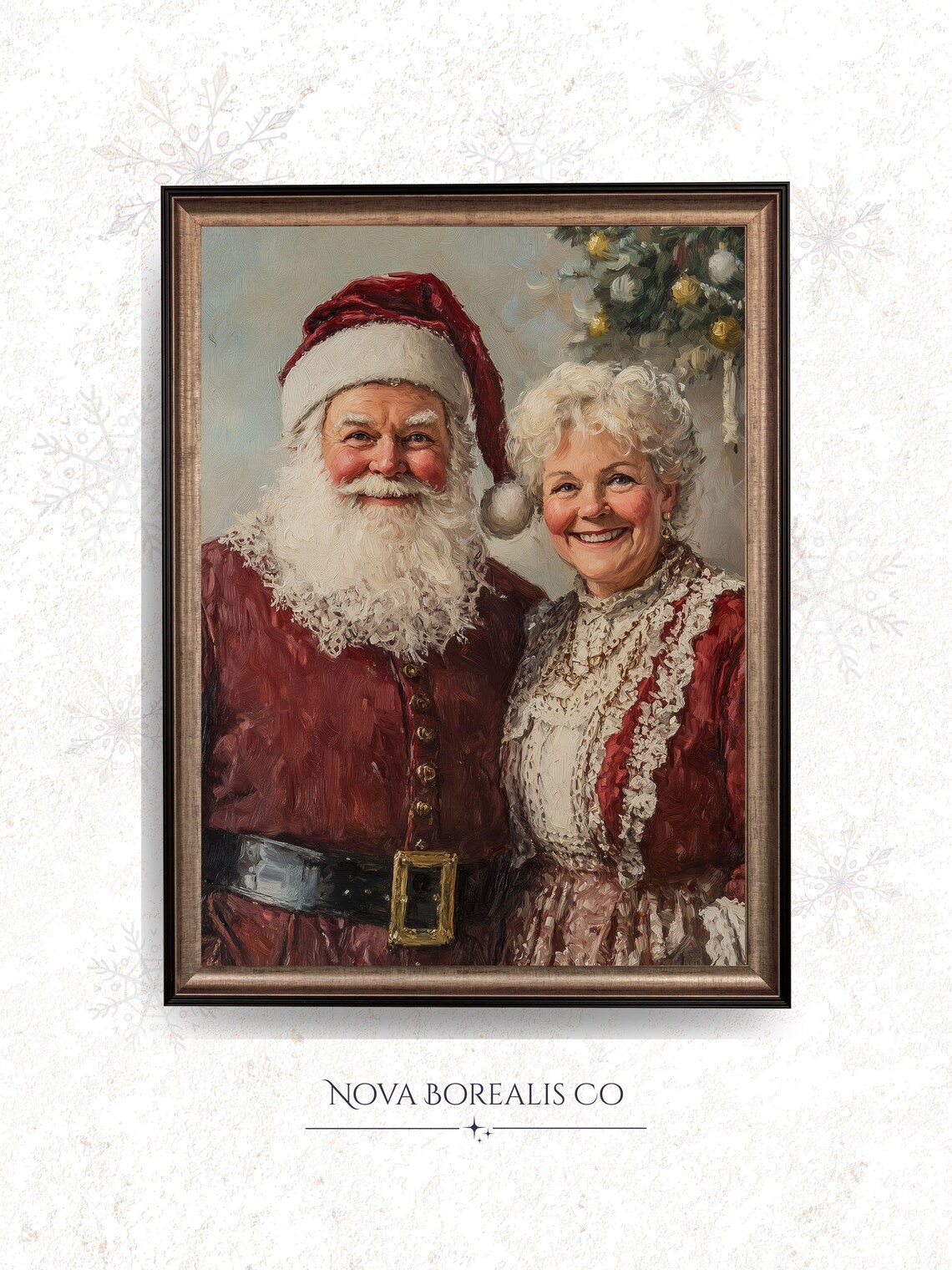 Vintage Santa And Mrs Claus Classic Portrait Festive Holiday Painting Poster