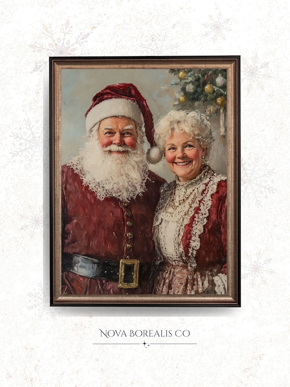 Vintage Santa And Mrs Claus Classic Portrait Festive Holiday Painting Poster
