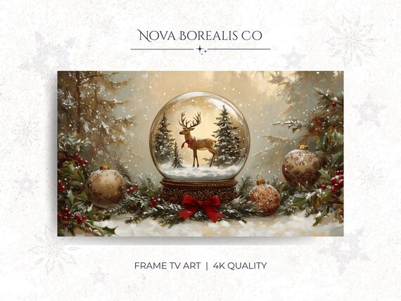 Vintage Snow Globe Stag Deer Ornaments Rustic Christmas TV Art Poster