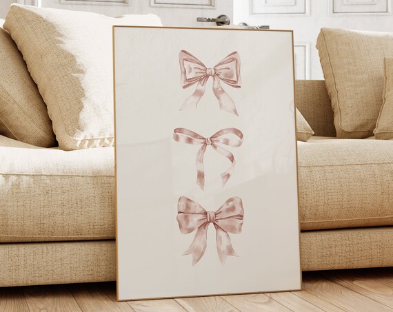 Blush Pink Watercolor Bows Balletcore Ribbon Trio Decor Poster