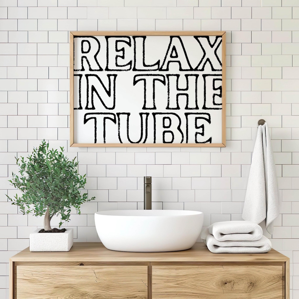 Relax in the Tube Bold Black White Retro Bathroom Text Poster - Image 2