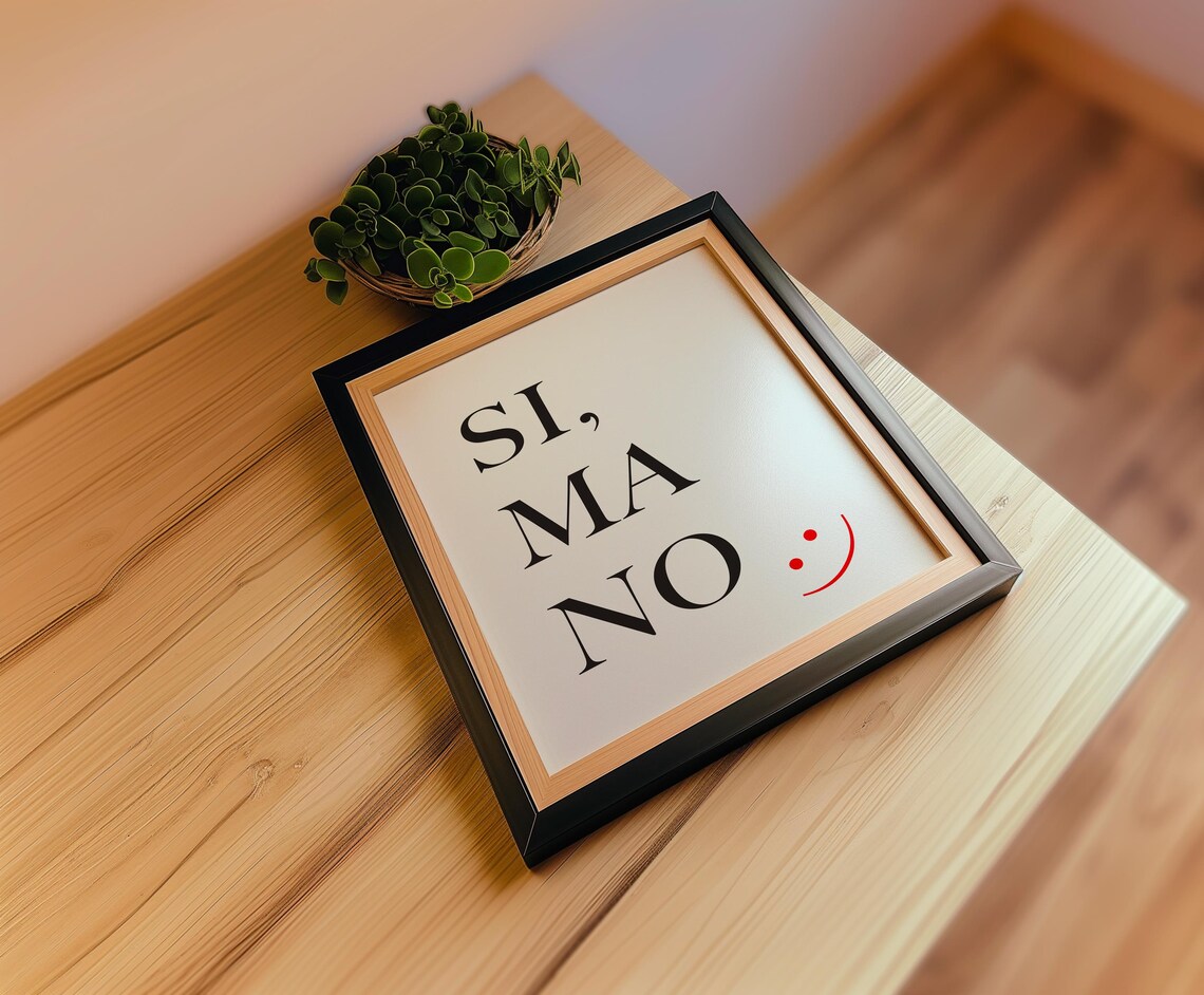 Minimalist Italian Si Ma No Typography Art Print - Image 2