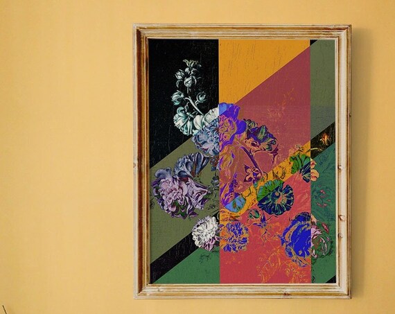 Funky Wall Art Floral Print Maximalist Decor Gallery Moody Flowers Feminine Colorful Vintage Oil Painting Altered