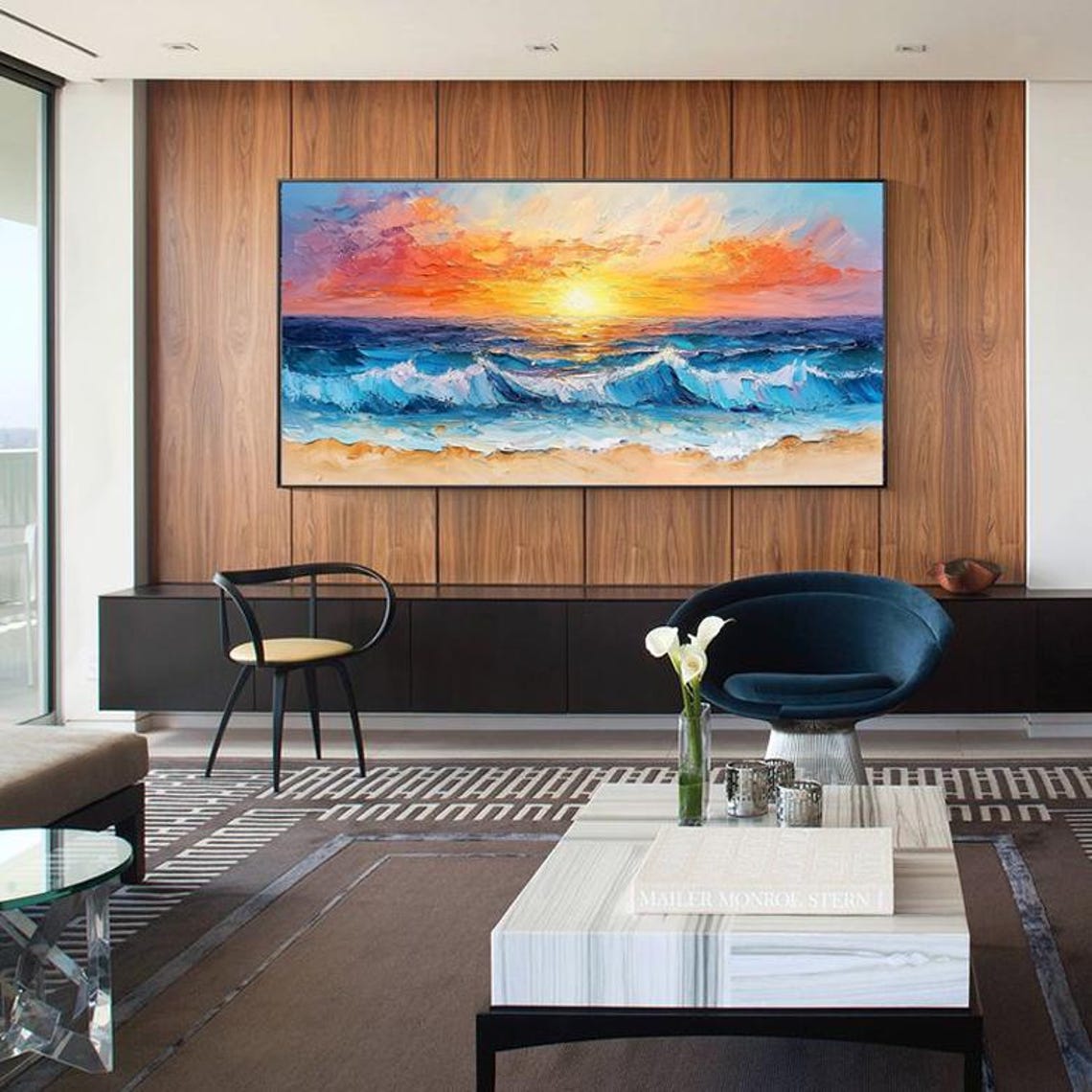 Ocean Sunset Beach Waves Over Golden Horizon Coast Painting Poster - Image 6