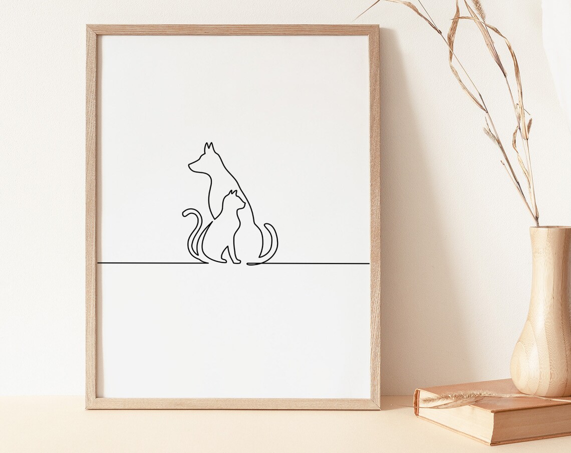 Cat Dog Line Art Print, Minimalist Animal Lovers - Image 2
