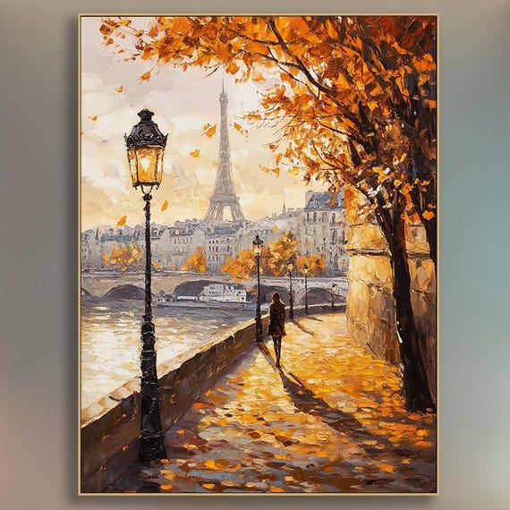 Paris Street Autumn, Eiffel Tower Oil Painting Art Print