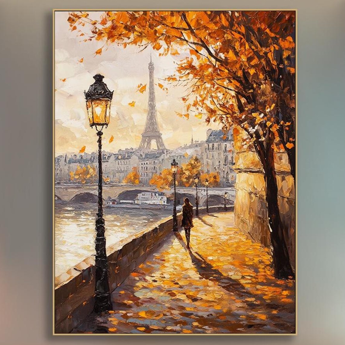 Paris Street Autumn, Eiffel Tower Oil Painting Art Print
