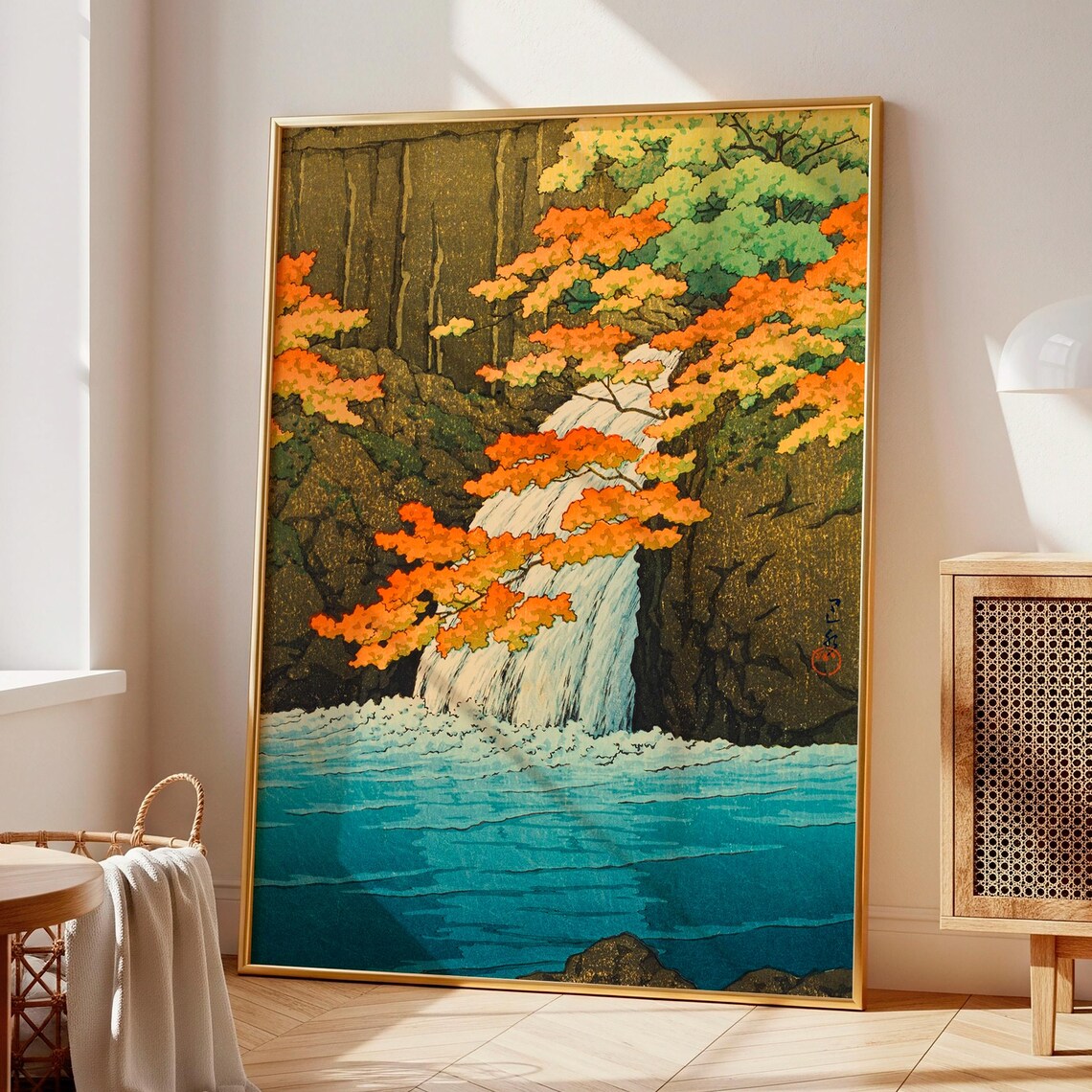 Kawase Hasui Autumn Waterfall Japanese Woodblock Landscape Poster